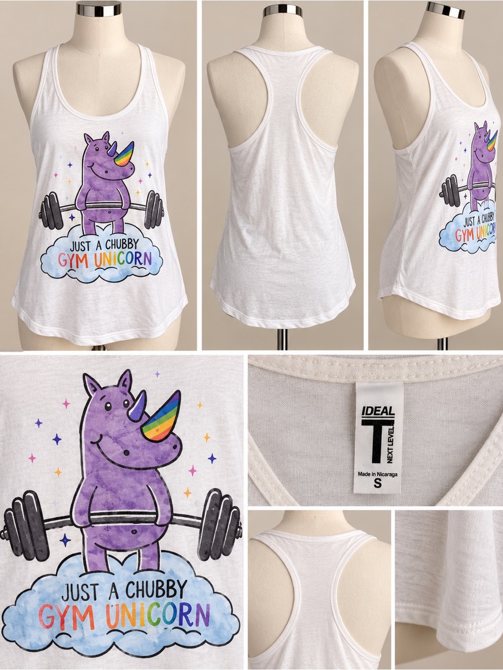 White Racerback Tank Top - "Just a Chubby Gym Unicorn"
